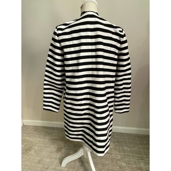 Halogen Womens Long Jacket Coat Duster Black White Stripe Zip Front Sz XS Shift - Picture 6 of 16